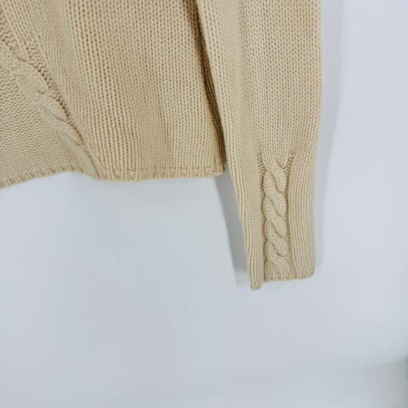 Cream Cable Knit Turtleneck Sweater Classic Chunky 100% Cashmere Knit Size Small - Picture 6 of 7